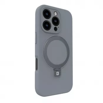 Evelatus Apple iPhone 16 Pro Premium MagSafe ar Statīvu Soft Touch Silikona Maciņš Sudrabs