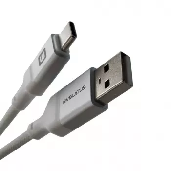 Evelatus USB-A to USB-C kabelis 2M alumīnija korpuss pīts balts