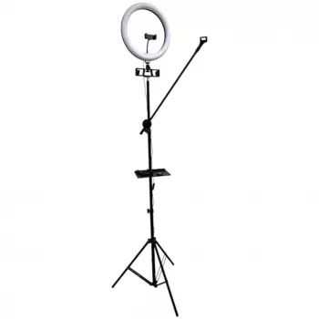 iLike S12 LED Selfie 31cm Ring Light Lamp + Tripod Stand 2.1m + Shelf & 3x Phone / Mic Holder Black
