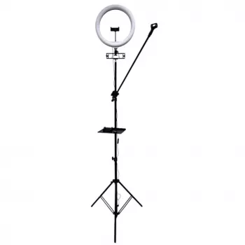 iLike S12 LED Selfie 31cm Ring Light Lamp + Tripod Stand 2.1m + Shelf & 3x Phone / Mic Holder Black