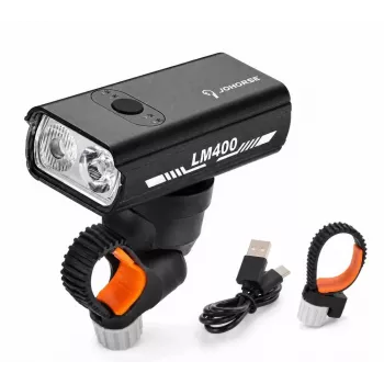 iLike JOHORSE USB Rechargeable Bike Front Light, 400LM LED Bicycle Headlight, Dual Beam, Aluminum Housing, Battery Indicator, Waterproof Cycling Light