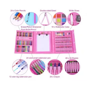 Kiddyz Stationery Set 208 pcs Kids Art Kit Drawing & Painting Supplies Pink