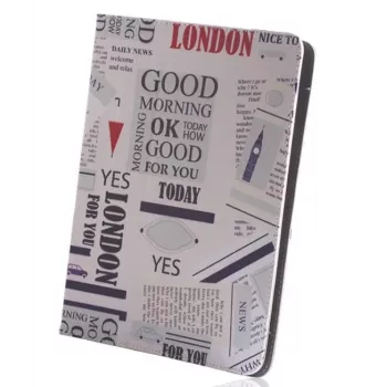 iLike Case Newspaper for Tablet 9-10 inch - Universāls folio vāciņš ar statīvu, PU āda, avīzes raksts