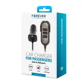 Forever Universal PC-01 Car Charger (4 x USB | 5.8 A) for Passengers Black