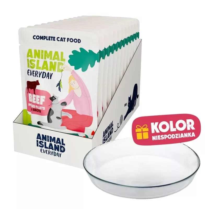 ANIMAL ISLAND Beef Fillets in Gravy 12x85g + Keramiskā barošanas bļoda