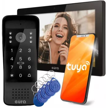 EURA VDP-86A3 10 collu melns video durvju telefona monitors ar Tuya Smart lietotni