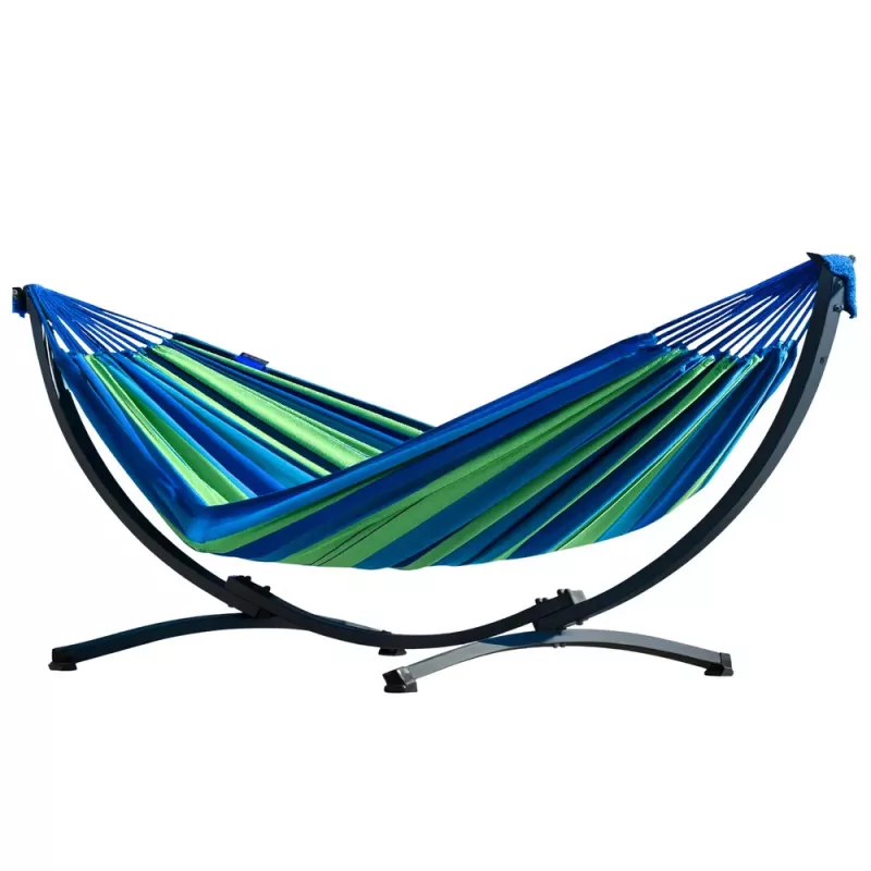 LEAN Garden Hammock with Frame for Two People, Green and Blue, 200x120 cm