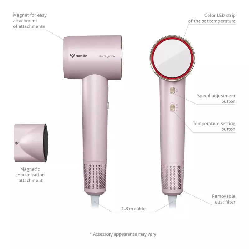 TLF TrueLife HairDryer D6 Fēns 1600 W Rozā
