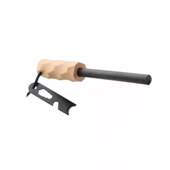 Krams Origin Outdoors Firesteel Edge – Ferocērija stienis ar tērauda skrāpi un aukliņu, melns rokturis, oranža aukliņa