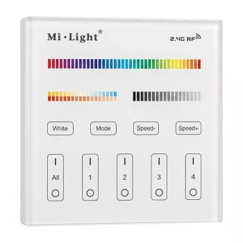 MIBOXER T4 viedā paneļa tālvadības pults RGB+CCT 4 zonas 2.4GHz RF skārienpanelis, sienas stiprinājuma