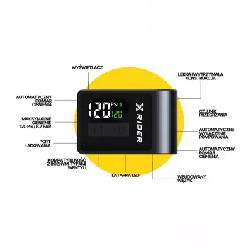 XRIDER XR00MAP01 Elektriskais velosipēdu sūknis - 150 PSI, digitālais LCD, USB-C uzlāde