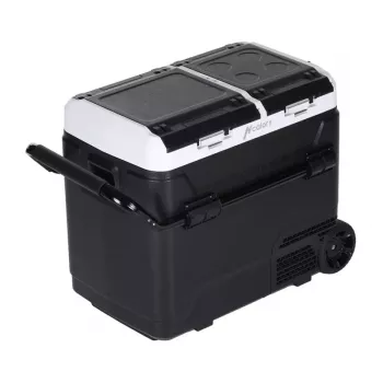 HCALORY P50M+ Auto Ledusskapis ar Bluetooth, 50L, -20°C līdz +20°C, DC 12/24V & AC 100-240V, 60W, R134a, LCD Displejs, Lietotnes Vadība, Akumulatora Aizsardzība, Riteņi, Teleskopiskais Roks, LED Gaisma, USB Ports, CE/RoHS/FCC