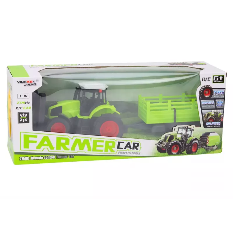 LEAN TOYS Remote Controlled RC Tractor With Trailer 1:16 Green