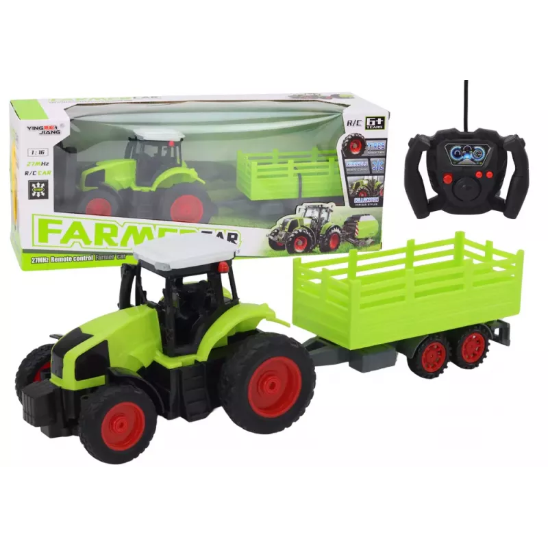 LEAN TOYS Remote Controlled RC Tractor With Trailer 1:16 Green