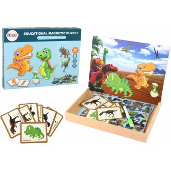 LEAN TOYS Izglītojošs magnētiskais puzles komplekts ar dinozauriem