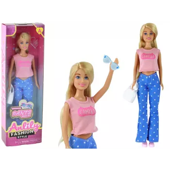 LEAN TOYS Anlily Children's Doll Long Blonde Hair Handbag Glasses Pink Blouse