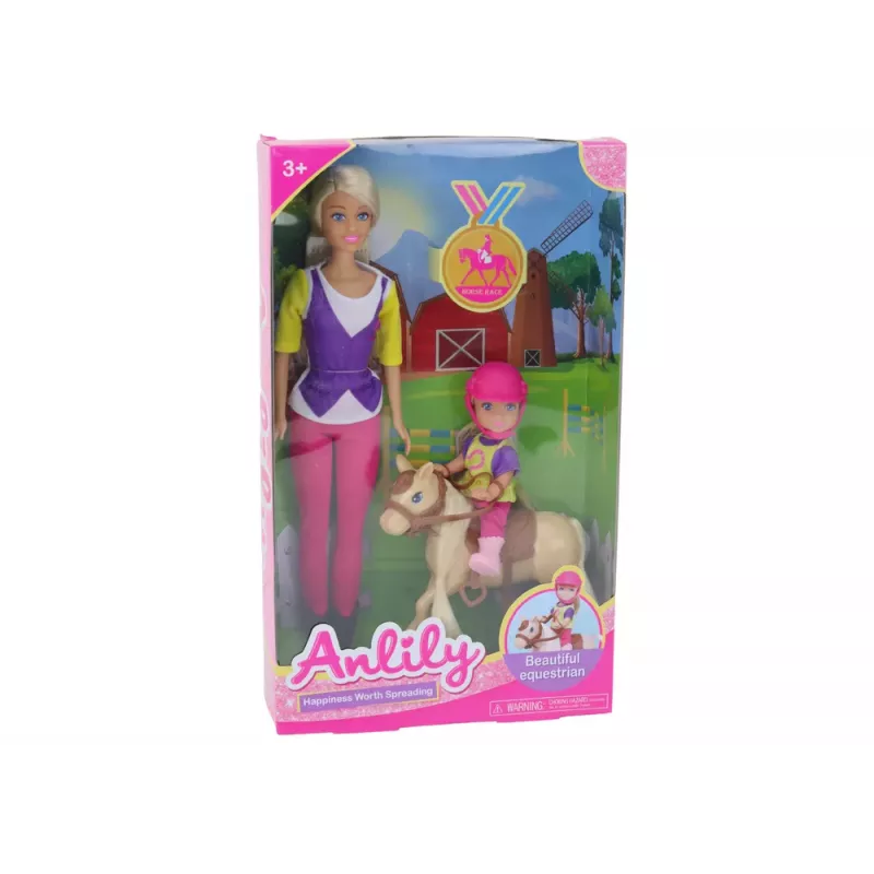 LEAN TOYS Anlily Doll Set ar Bērnu un Pony, Zirgu Ferma