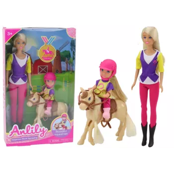 LEAN TOYS Anlily Doll Set ar Bērnu un Pony, Zirgu Ferma