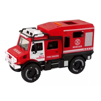 LEAN TOYS Bezceļu transportlīdzeklis Ugunsdzēsēju dienests Sarkans ar atveramām durvīm, skaņām un gaismām