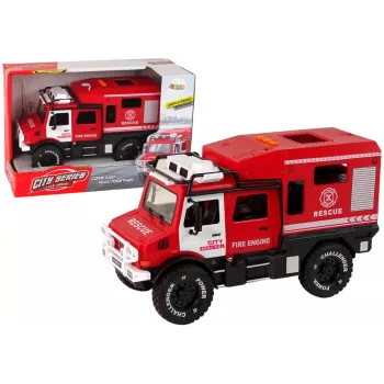 LEAN TOYS Bezceļu transportlīdzeklis Ugunsdzēsēju dienests Sarkans ar atveramām durvīm, skaņām un gaismām