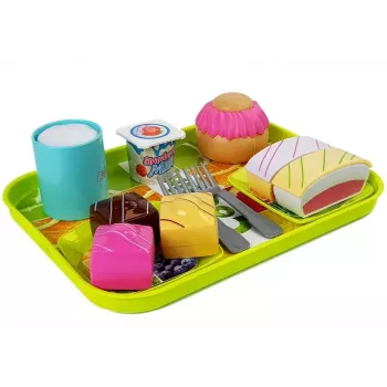 LEAN TOYS Set Eating Dessert Cake with Tray - 8 Piece Porcelain & Stainless Steel Serving Set