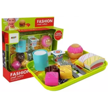 LEAN TOYS Set Eating Dessert Cake with Tray - 8 Piece Porcelain & Stainless Steel Serving Set