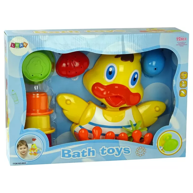 LEAN TOYS Duckie Bathing Set Cups - 3 Stacking Cups & Squirting Duck Bath Toy