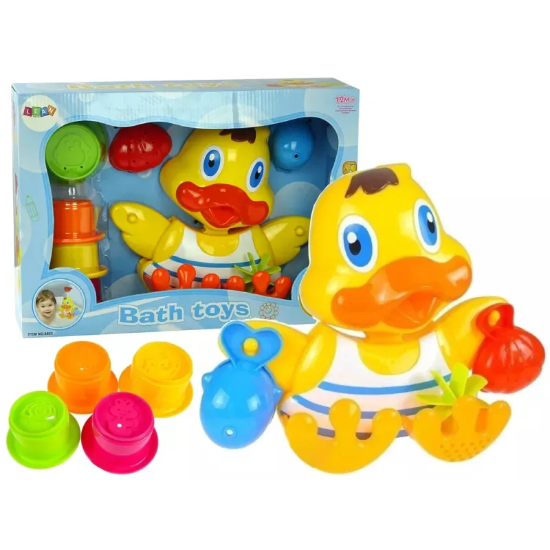 LEAN TOYS Duckie Bathing Set Cups - 3 Stacking Cups & Squirting Duck Bath Toy