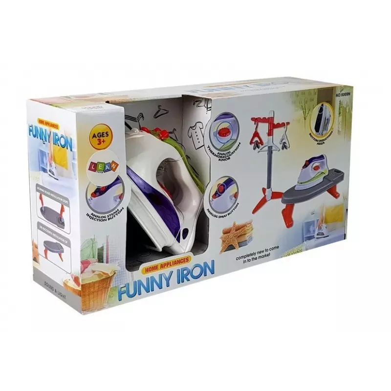 LEAN TOYS Iron on Batteries Board Stand with Hangers - Bērnu rotaļu gludināšanas komplekts ar gaismas un skaņas efektiem