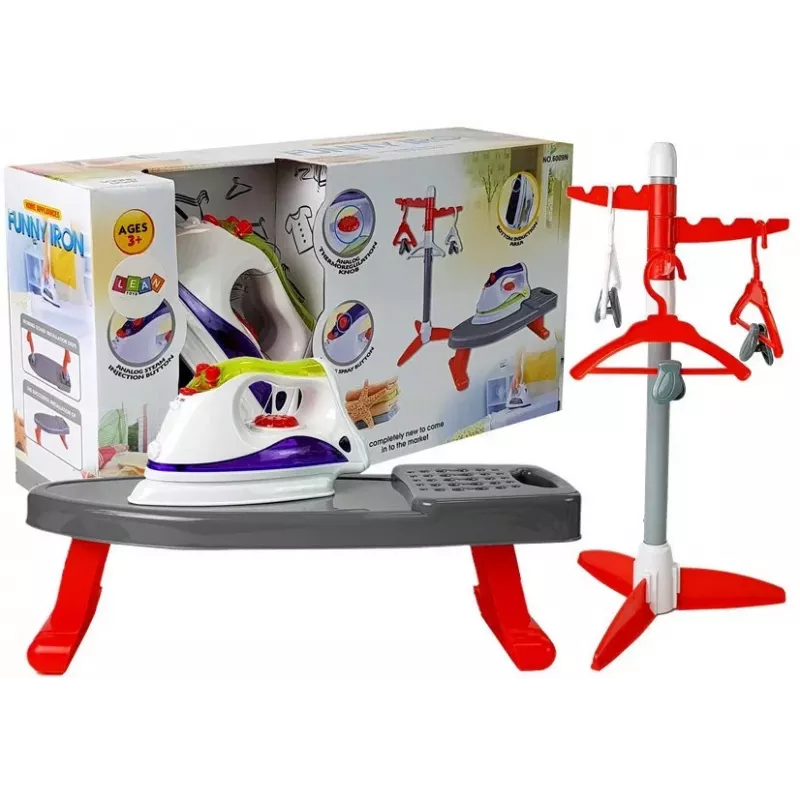 LEAN TOYS Iron on Batteries Board Stand with Hangers - Bērnu rotaļu gludināšanas komplekts ar gaismas un skaņas efektiem