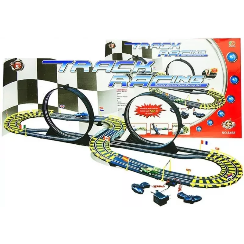 LEAN TOYS Car Track Racing Two Cars Loops Power Supply 565 cm
