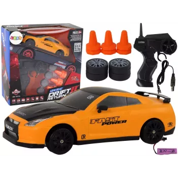 LEAN TOYS Remote Controlled Sports Car R/C 1:24 Yellow Interchangeable Wheels