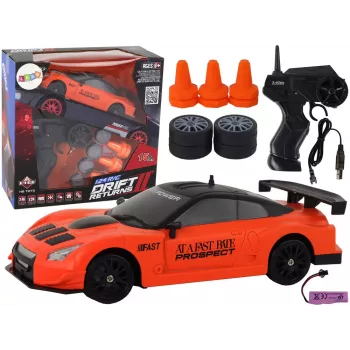 LEAN TOYS Remote Controlled Sports Car R/C 1:24 Orange Interchangeable Wheels
