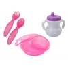 LEAN TOYS Baby Doll ar rozā drēbītēm, galvas saiti un barošanas aksesuāriem