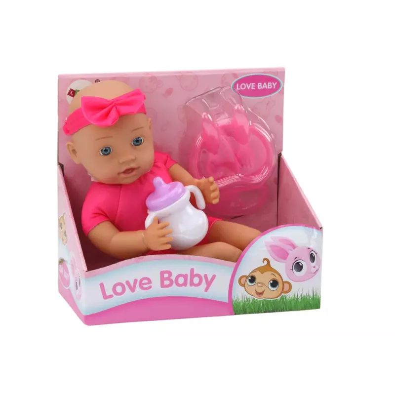 LEAN TOYS Baby Doll ar rozā drēbītēm, galvas saiti un barošanas aksesuāriem