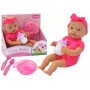 LEAN TOYS Baby Doll ar rozā drēbītēm, galvas saiti un barošanas aksesuāriem
