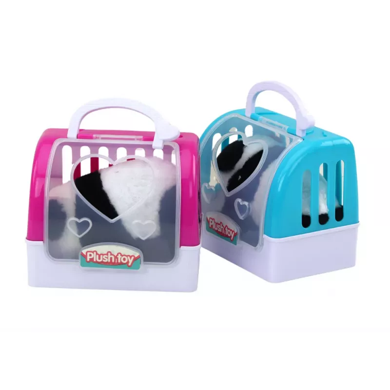 LEAN TOYS Interactive Plush Panda In Pink Blue Transporter