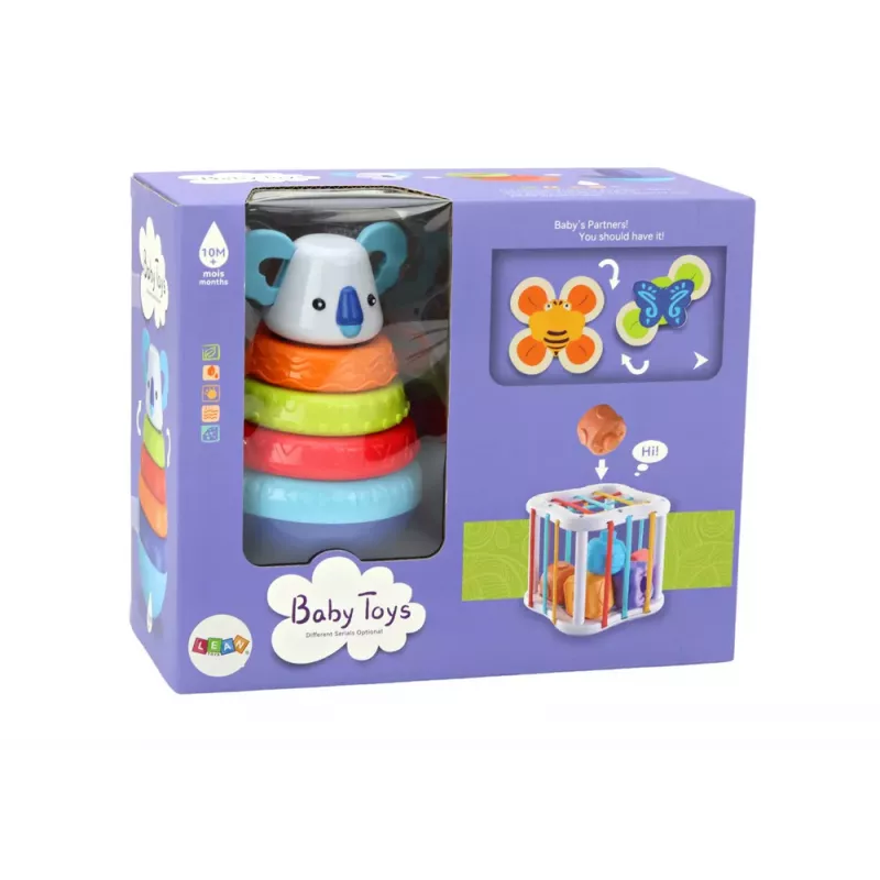 LEAN TOYS Sensorisko rotaļlietu komplekts Koala Tower Educational Cube Spinners