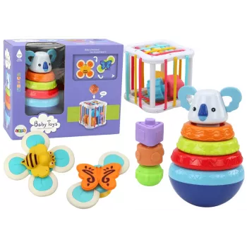 LEAN TOYS Sensorisko rotaļlietu komplekts Koala Tower Educational Cube Spinners