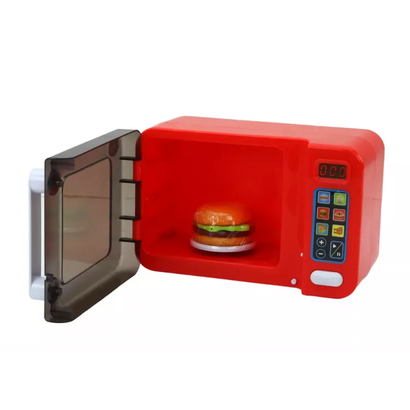 LEAN TOYS Microwave Oven Toy Microwave Red Accessories