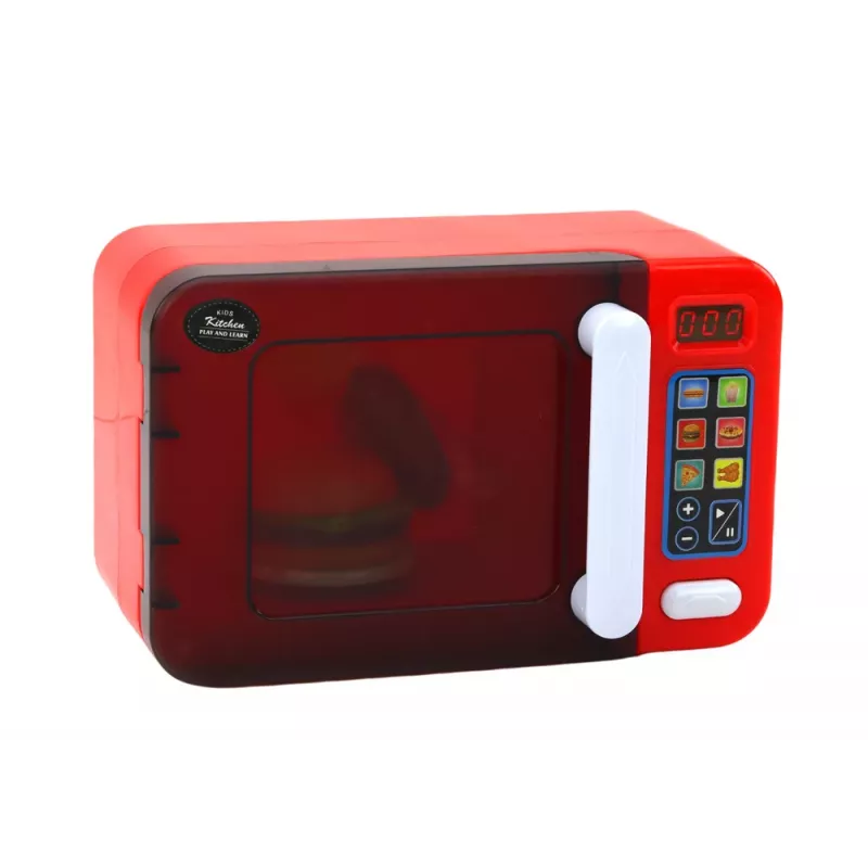LEAN TOYS Microwave Oven Toy Microwave Red Accessories