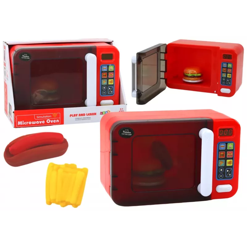 LEAN TOYS Microwave Oven Toy Microwave Red Accessories