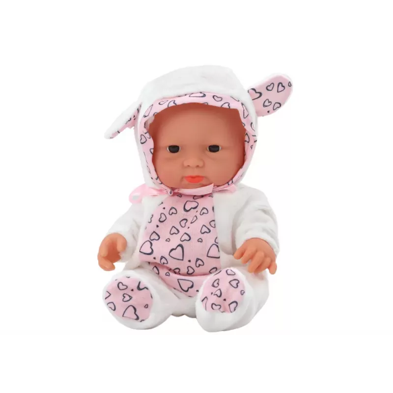 LEAN TOYS Small Baby Doll, White Clothes, Hat, Bow, Ears