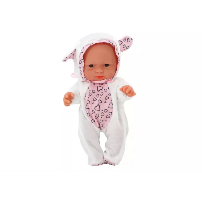 LEAN TOYS Small Baby Doll, White Clothes, Hat, Bow, Ears