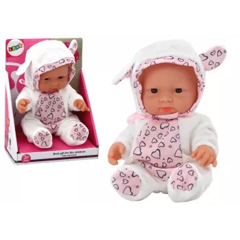 LEAN TOYS Small Baby Doll, White Clothes, Hat, Bow, Ears