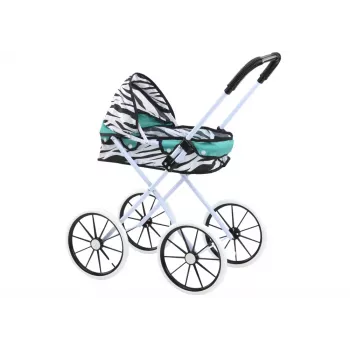 LEAN TOYS Doll Stroller Large Wheels Foldable Zebra Turquoise