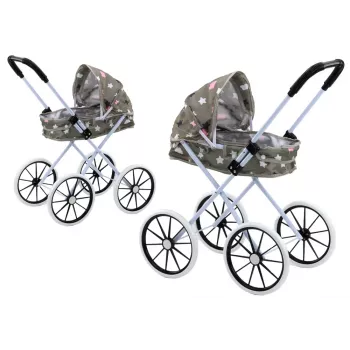 LEAN TOYS Doll Stroller Large Wheels Foldable Stars Gray
