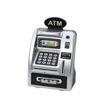 LEAN TOYS ATM Piggy Bank For Children Learning To Save Silver Black