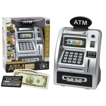 LEAN TOYS ATM Piggy Bank For Children Learning To Save Silver Black