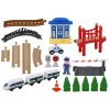 LEAN TOYS Wooden Railway Track Train Set with Police Station Bridge 3.2m 75 Pieces